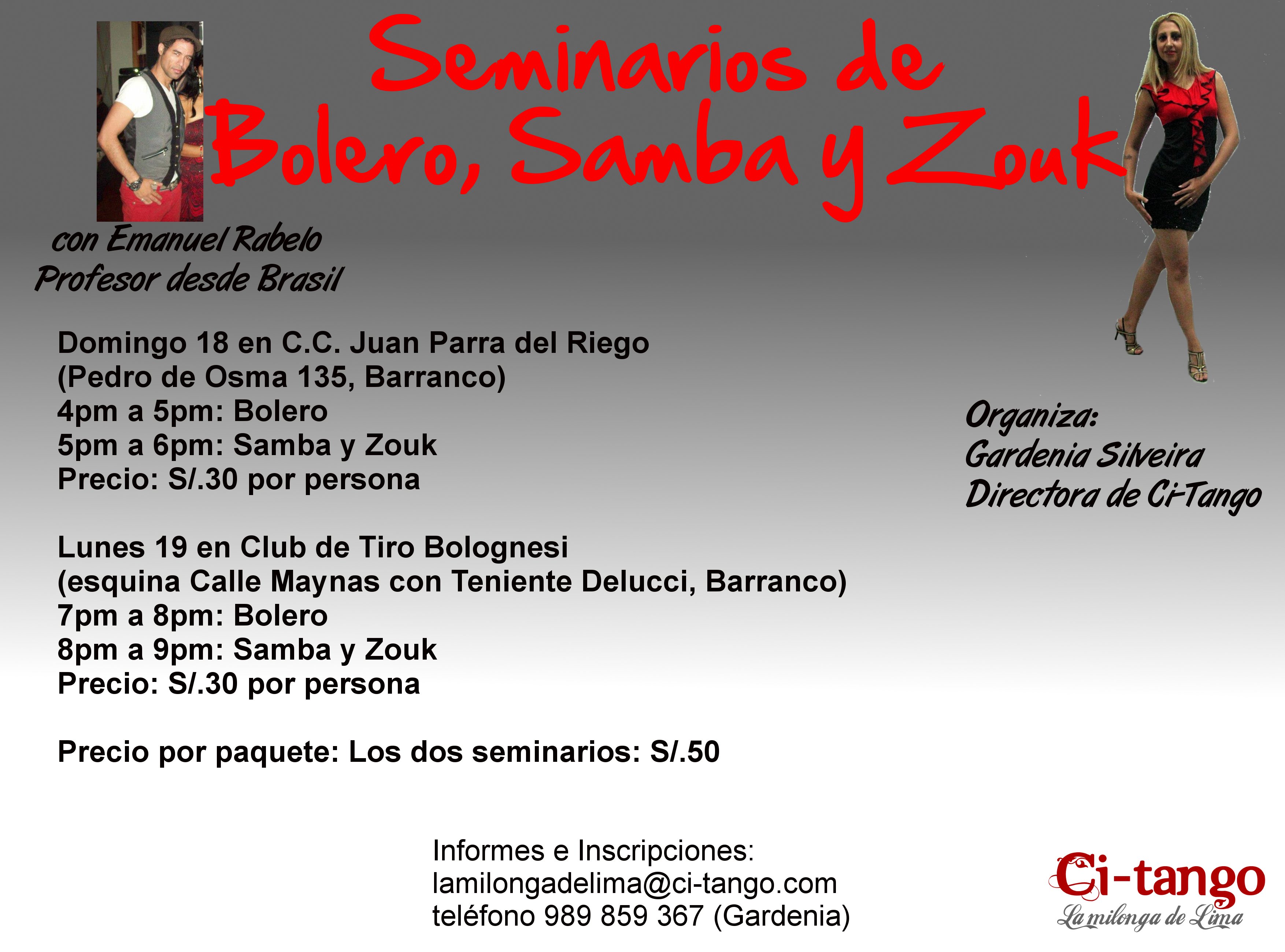 Seminarios de Bolero, Samba y Zouk con Emanuel Rabelo (Brasil)